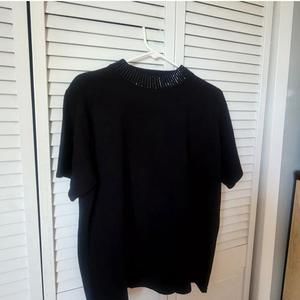 Women's Black Rhinestone Neck T-Shirt Blouse Size 1x
